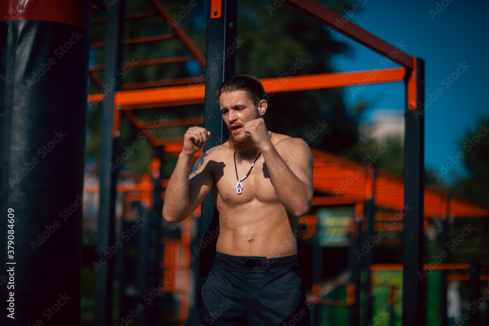 Athletic young man maker workout in morning Athletic young man maker workout in morning