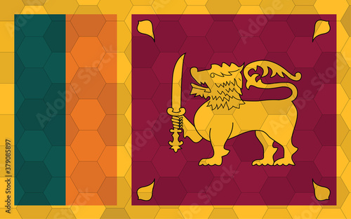 Sri Lanka flag illustration. Futuristic Sri Lankan flag graphic with abstract hexagon background vector. Sri Lanka national flag symbolizes independence.