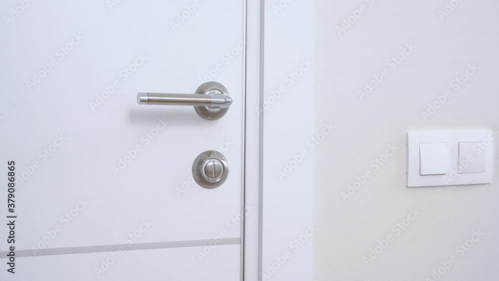 Man with digital tablet turns on light, opens door and goes to toilet escaping from hustle and bustle, relaxing, taking long time to use restroom and emptying bowels. Guy leaves room and flips switch Man with digital tablet turns on light, opens door and goes to toilet escaping from hustle and bustle, relaxing, taking long time to use restroom and emptying bowels. Guy leaves room and flips switch