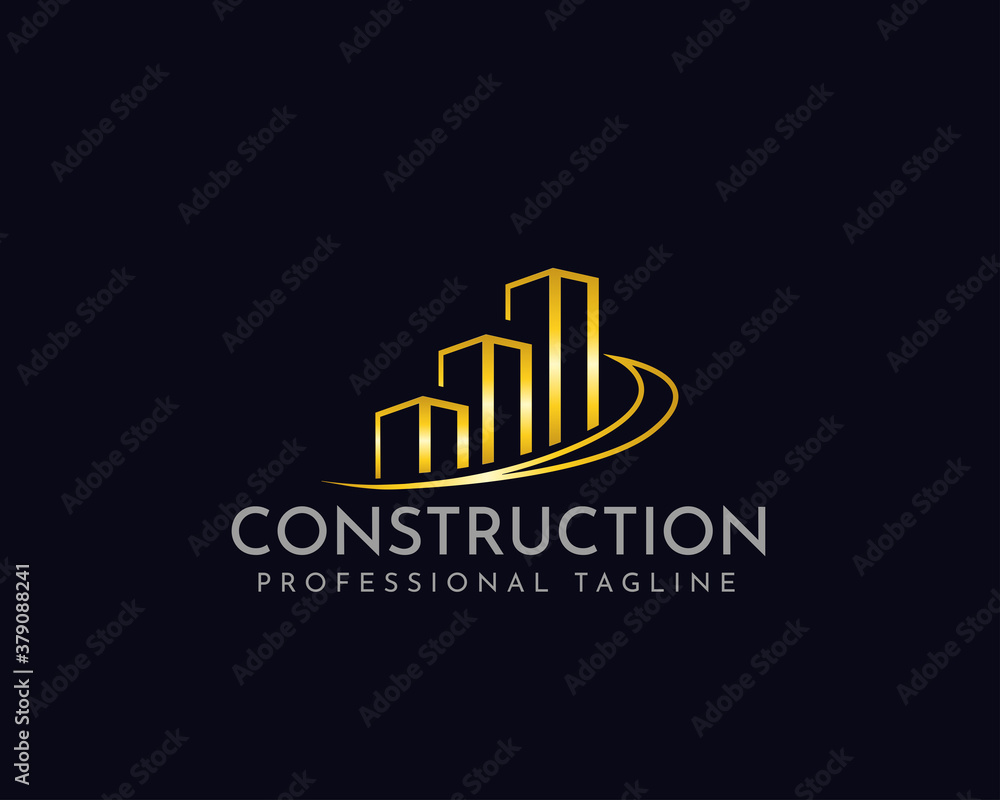 Golden construction logo collection, building, gold, architect, modern, abstract, Vector