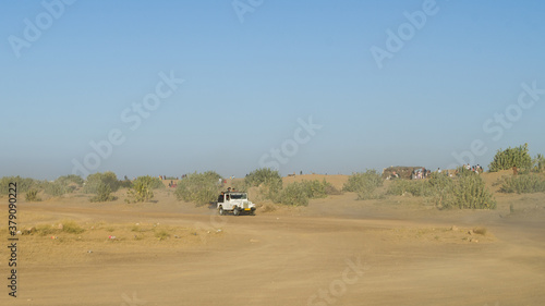 Tourists enjoying Jeep safari in Thar desert, Rajasthan