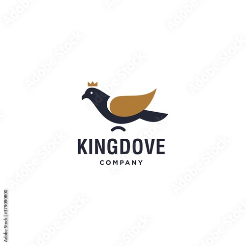 king dove bird logo with crown in gold color,elegant pigeon animal icon design illustration vector