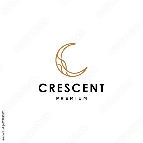 Abstract elegant crescent moon and star logo design line icon vector in luxury style outline linear