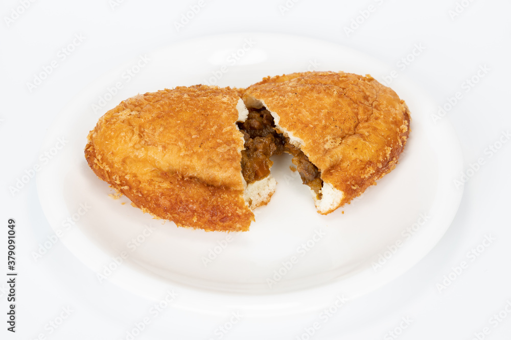 Japanese curry bread white background Japanese curry bread white background