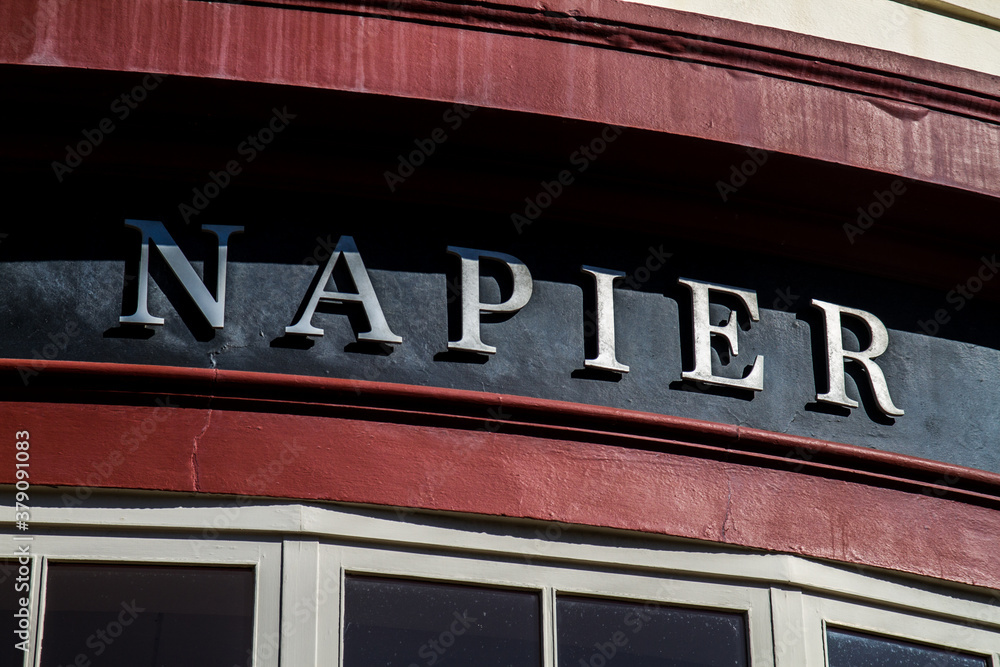 Napier sign on the Napier city council building in Napier, New Zealand