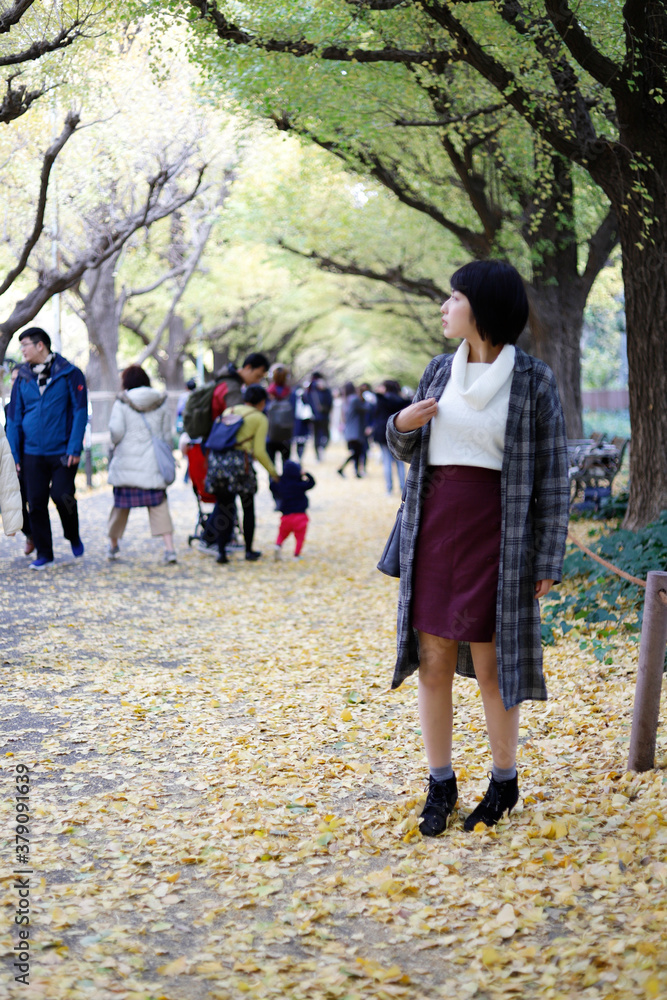 秋の自然の中にいる女性のイメージ 秋の自然の中にいる女性のイメージ