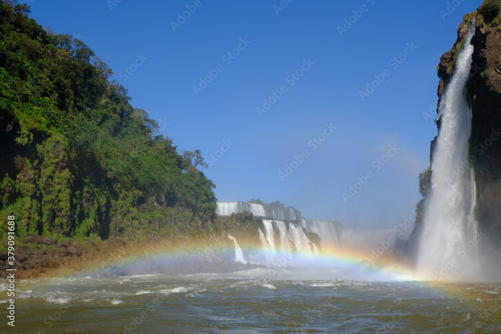 Brazil Foz do Iguacu - Iguazu Waterfalls - Las Cataratas del Iguazu scenic view with rainbow