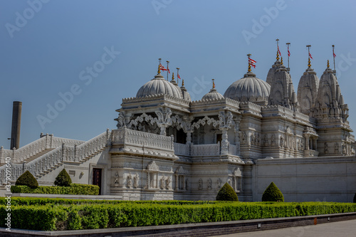 Exterior of the Hindu temple, BAPS Shri Swaminarayan Mandir, in Neasden, London