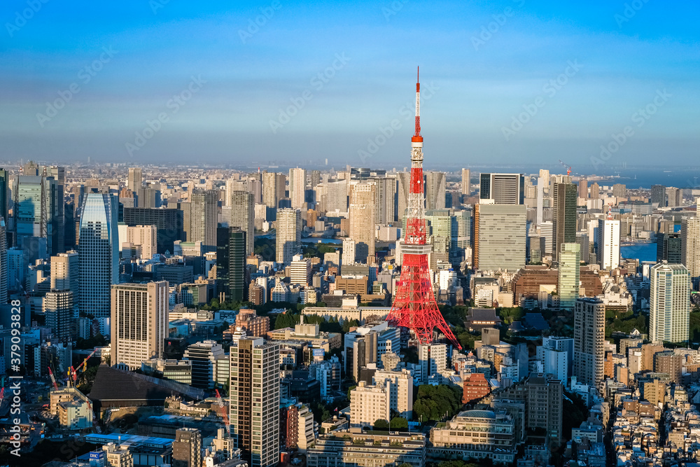 Naklejka premium 六本木ヒルズから眺める東京の街並み 夕方