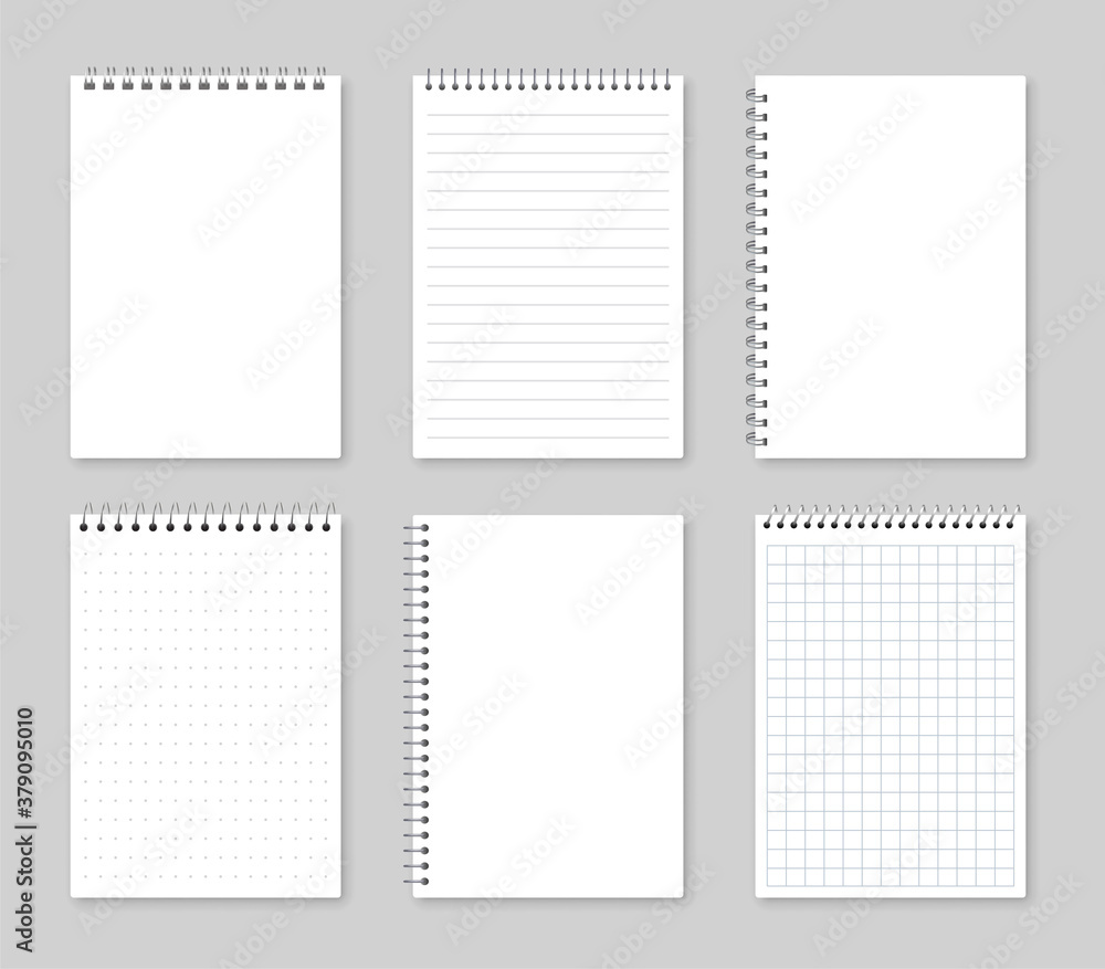 Notepads with empty paper. Set of notebooks sheets. Vector illustration Notepads with empty paper. Set of notebooks sheets. Vector illustration