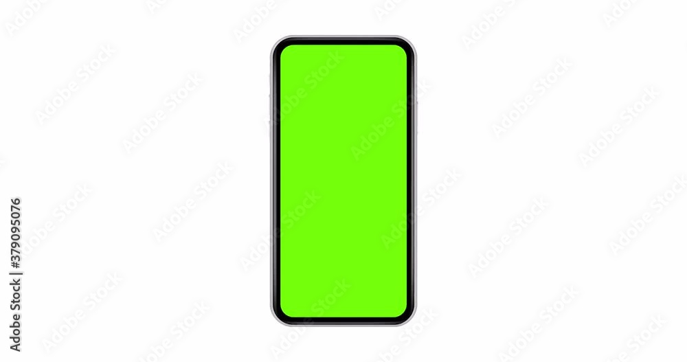Smartphone with green screen isolated on white background. 4K animation with mobile phone mockup and motion zoom effect