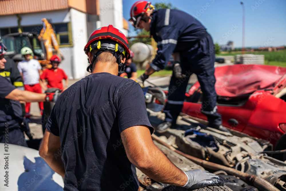 Firefighters doing their job. Car accident is happened. Firefighters doing their job. Car accident is happened.