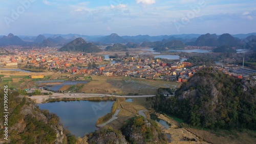 aerial view of the village and lake
