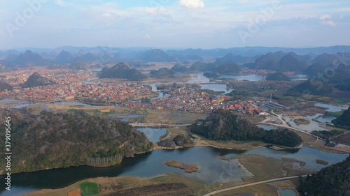 aerial view of the village and lake
