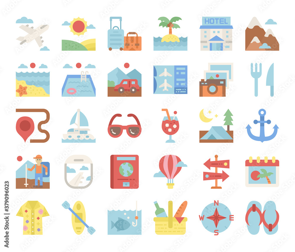 vacation flat vector icons vacation flat vector icons