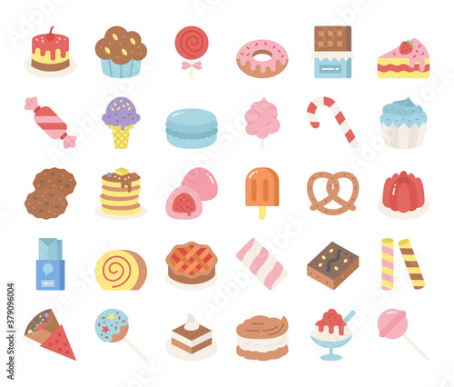 sweet and dessert flat vector icons