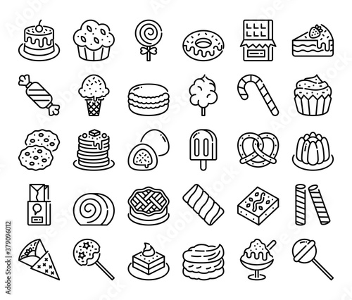 sweet and dessert outline vector icons