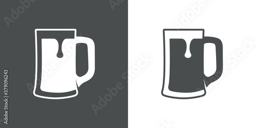 Pinta de cerveza. Logotipo jarra de cerveza vintage con espuma en fondo gris y fondo blanco