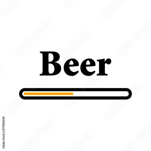 Cerveza. Símbolo loading. Logotipo lineal simple con texto Beer con barra de progreso en color negro y amarillo