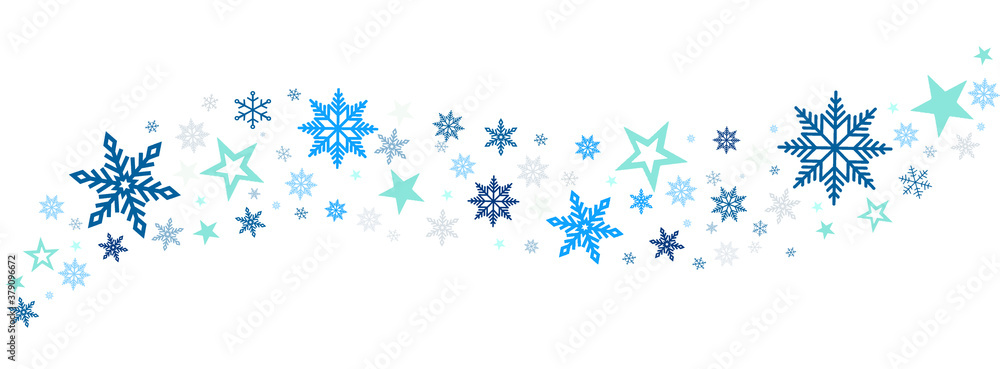  blue snowflakes and stars on white background  - obrazy, fototapety, plakaty 