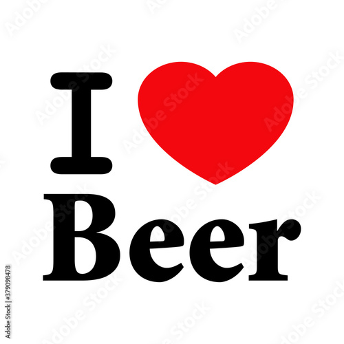 I love beer. Logotipo letra I con corazón y palabra Beer en rojo y negro