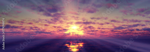 Fototapeta Naklejka Na Ścianę i Meble -  sunset calmly sea sun ray 3d render