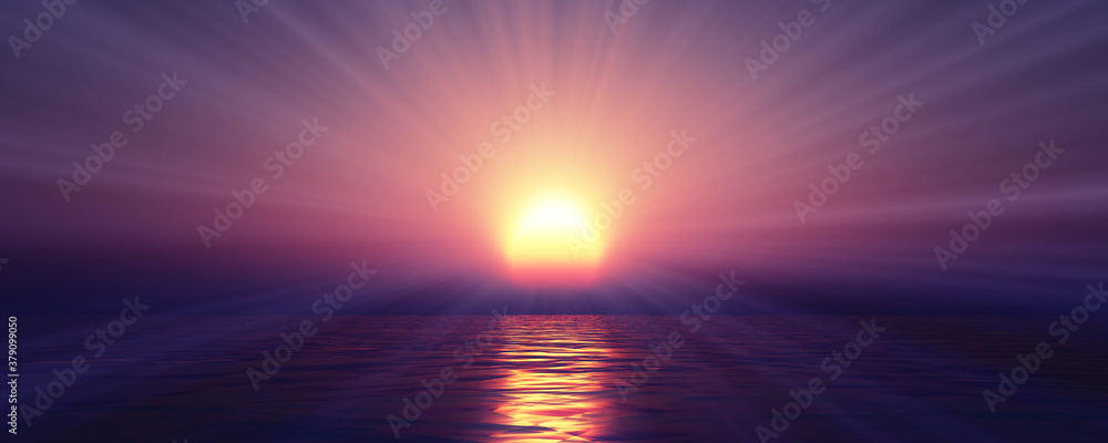 sunset sea sun ray clear sky. 3d rendering sunset sea sun ray clear sky. 3d rendering