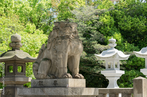 OSAKA  JAPAN CIRCA APRIL 2016  Stone lion from sumiyoshi grand shrine  Osaka  Japan