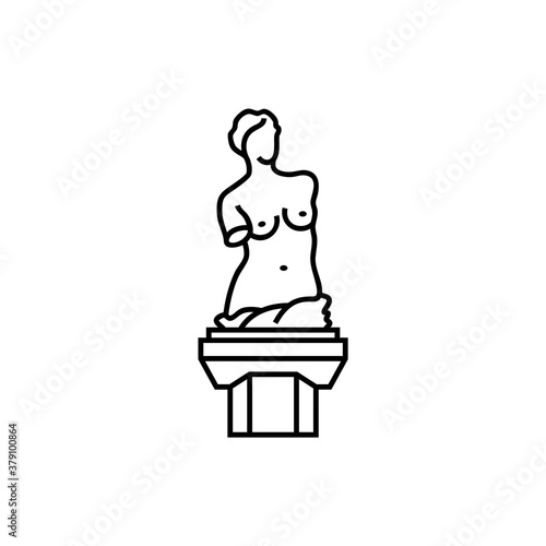 Venus de Milo statue, vector linear icon.