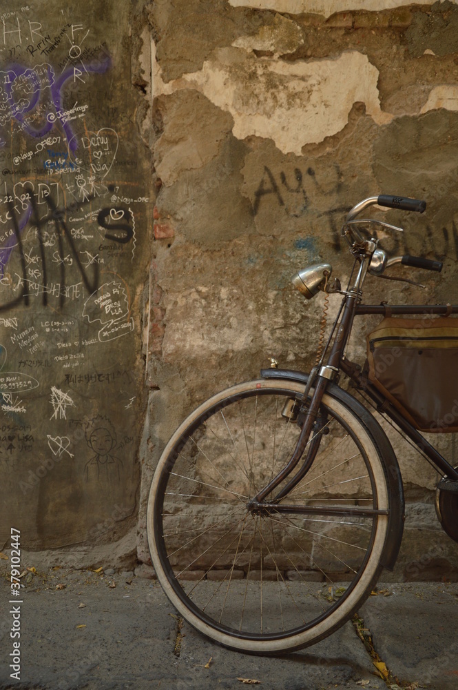 old bicycle in the street old bicycle in the street