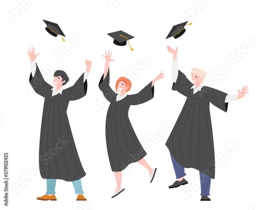 happy graduates students throw up graduate cap
