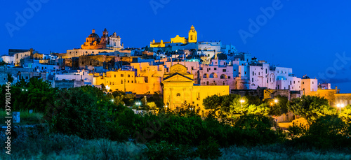 Bild auf Leinwand Panoramic night view of Ostuni, Apulia, Italy
