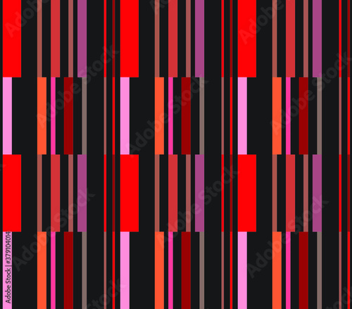 Contemporary vertical block lines repeating pattern in reds and pinks on a black background  vector illustration 