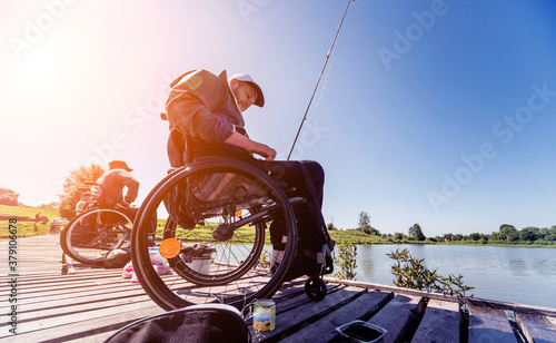 Fototapeta Naklejka Na Ścianę i Meble -  Championship in sports fishing among people with disabilities.