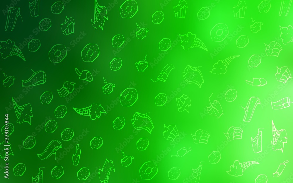 Light Green vector texture with sweets, candies. Beautiful colored illustration with candies in doodle style. Pattern for ads of breakfast, lunch, dinner. Light Green vector texture with sweets, candies. Beautiful colored illustration with candies in doodle style. Pattern for ads of breakfast, lunch, dinner.