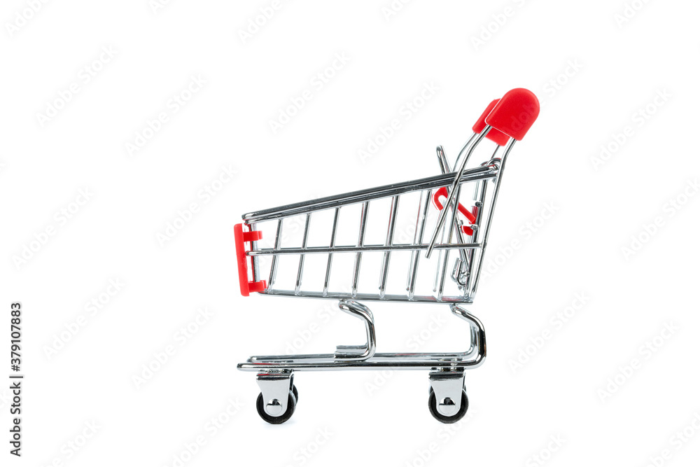 Red shopping cart isolated on white bacnground