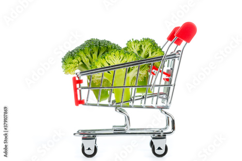 Red shopping cart isolated on white bacnground