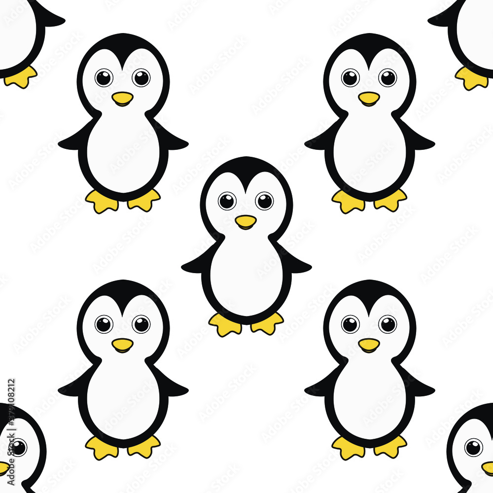 Obraz premium Marine seamless pattern with illustrations of penguins on a white background. Watercolor illustration