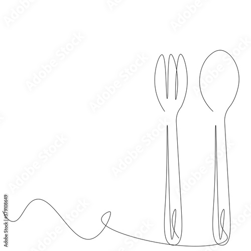Fork and spoon one line drawing. Vector illustration