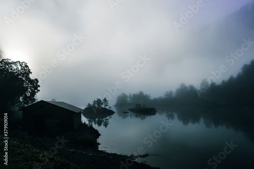 lake house in fog