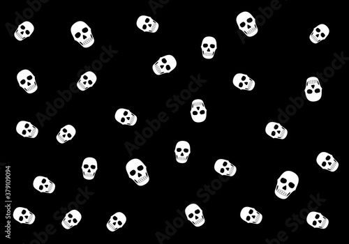 Calavera de Halloween en blanco sobre fondo negro. Estilo gótico.