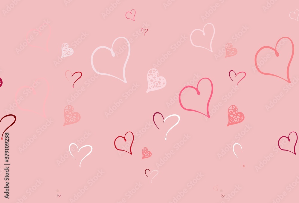 Light Red vector background with hearts.