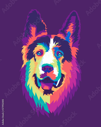 colorful german shepherd dog with style pop art