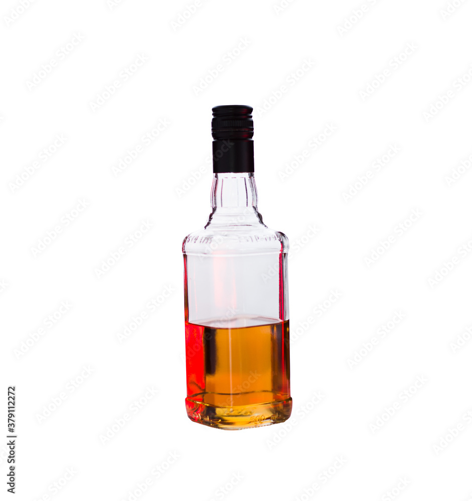 whiskey bottle on white background with red highlights