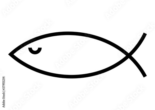 Christian symbol fish sign. Outline fish icon vector. Black icon isolated on white background. Illustration, EPS10.