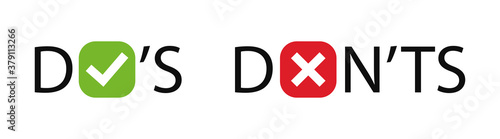 Do and Don't, check mark and cross vector icons. Vector Do's and Don'ts checklist symbols in circle. Vector illustration.