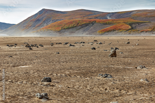 The barren landscape of Kamchatka in the area of the volcano Mutnovsky.