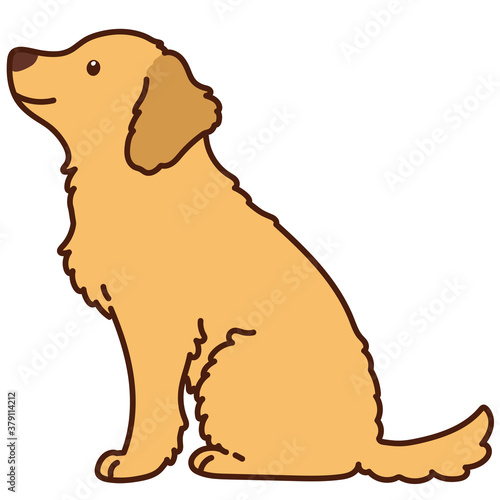 Outlined cute Golden Retriever sitting in side view