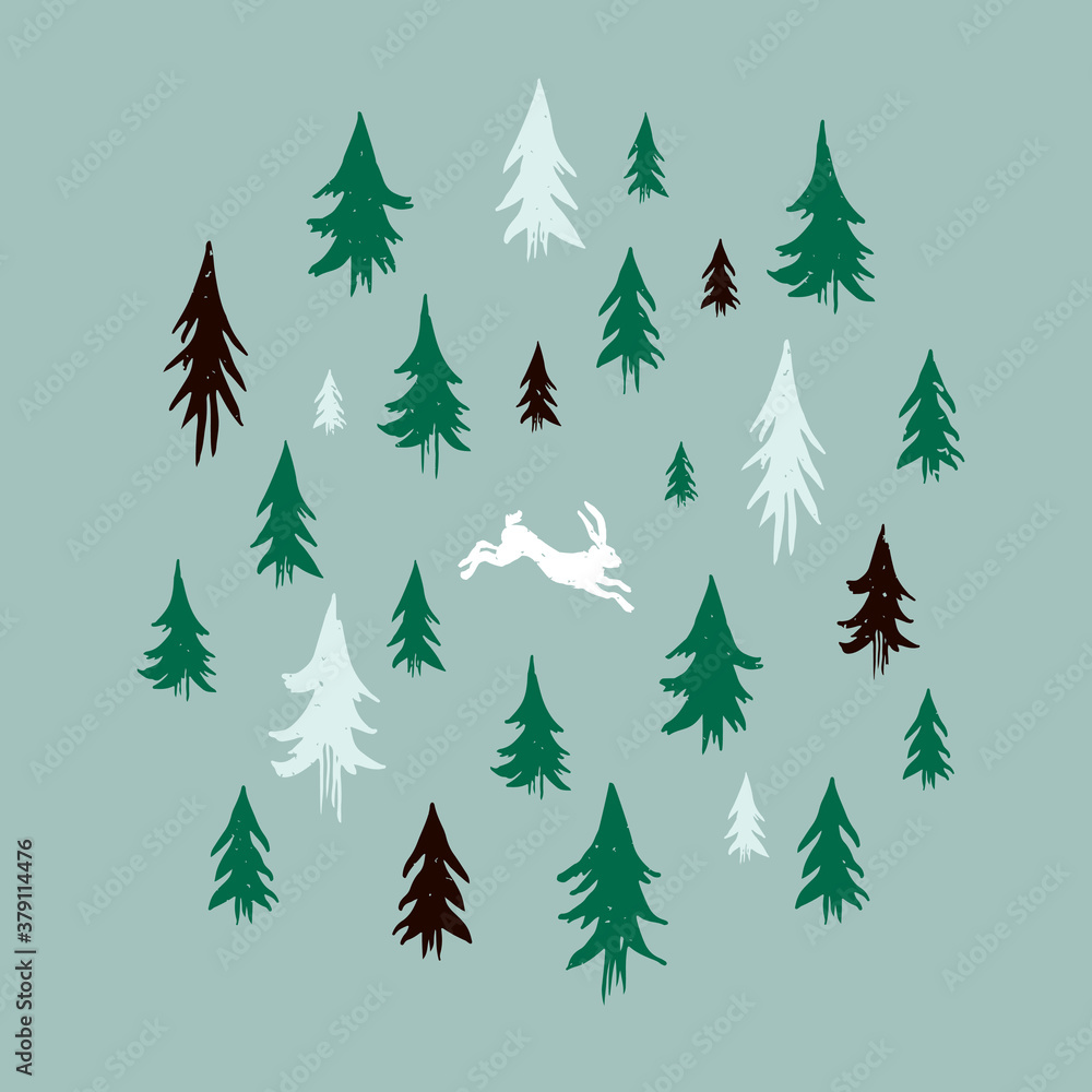Wild animals in a pine forest design. Vector illustration