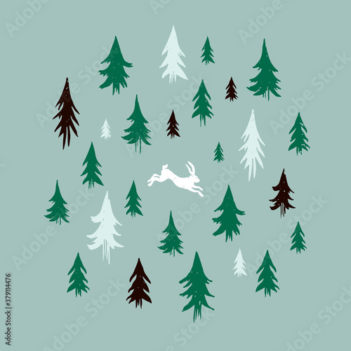 Wild animals in a pine forest design. Vector illustration © Mrs Opossum
